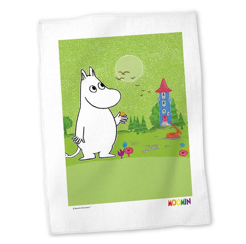 Moomin Tea Towel - Green, Birthday Button